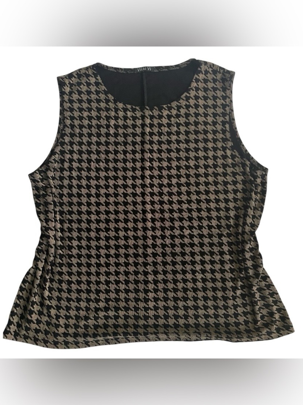 Vikki Vi 2X Houndstooth Sleeveless Top Plus Size Black Tan Stretch Made USA